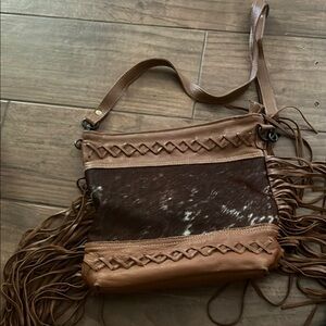 Myra Bag Brown and Tan Crossbody with Vintage Leather Craftsmanship